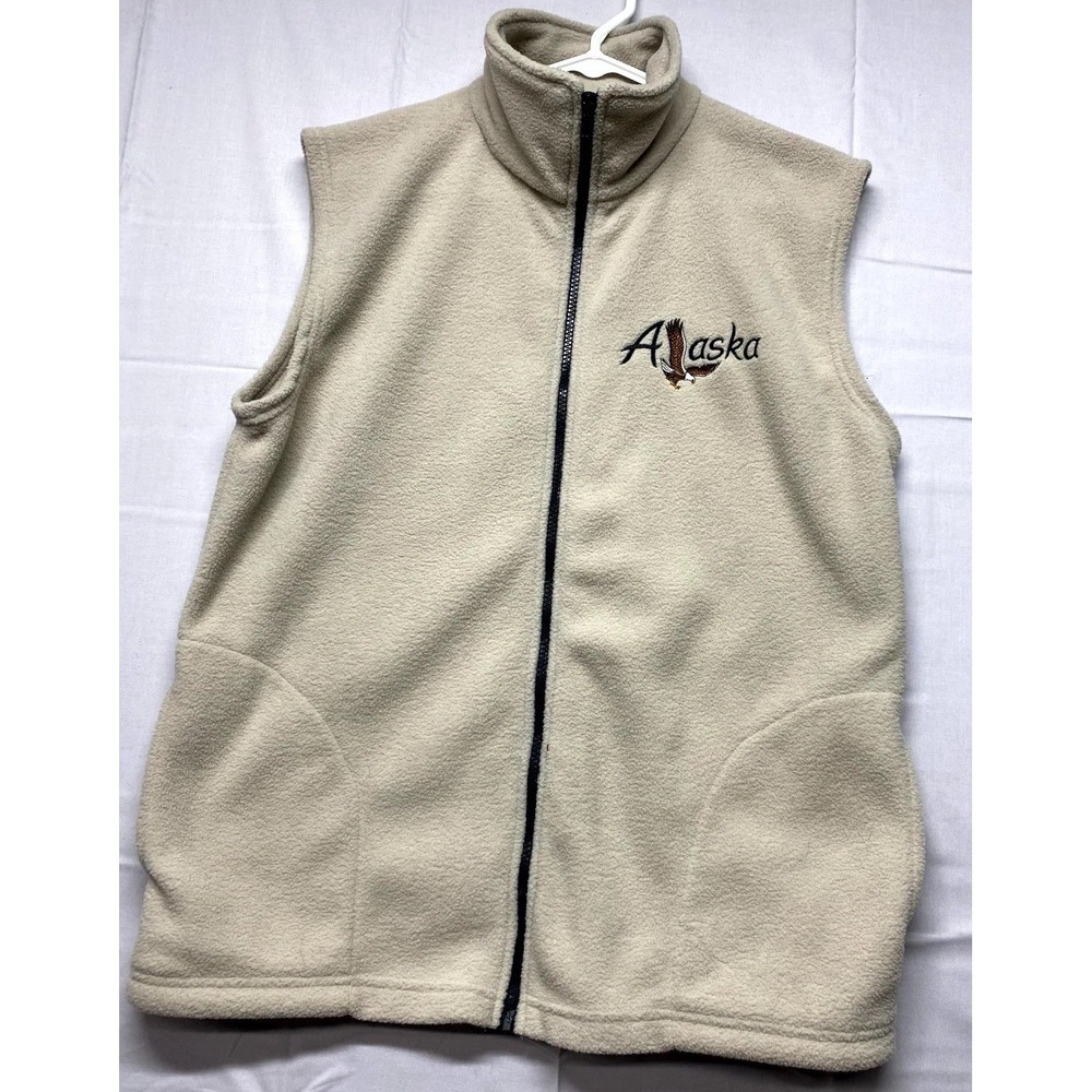 Teemax Resortwear Fleece Vest Mens Small Beige Embroidered Logo Alaska Mock Neck